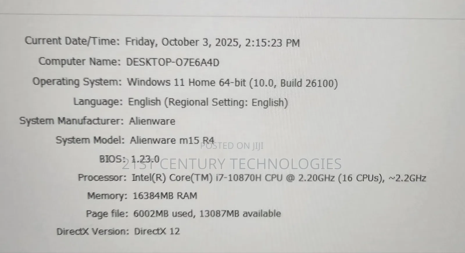 Laptop Dell Alienware M15 R4 16GB Intel Core i7 SSD 512GB