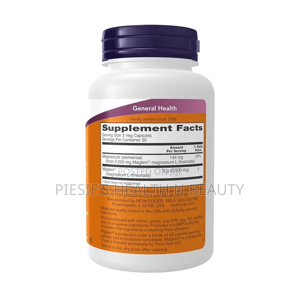 Now Foods Magtein, Magnesium L- Threonate, Cognitive Support,90s