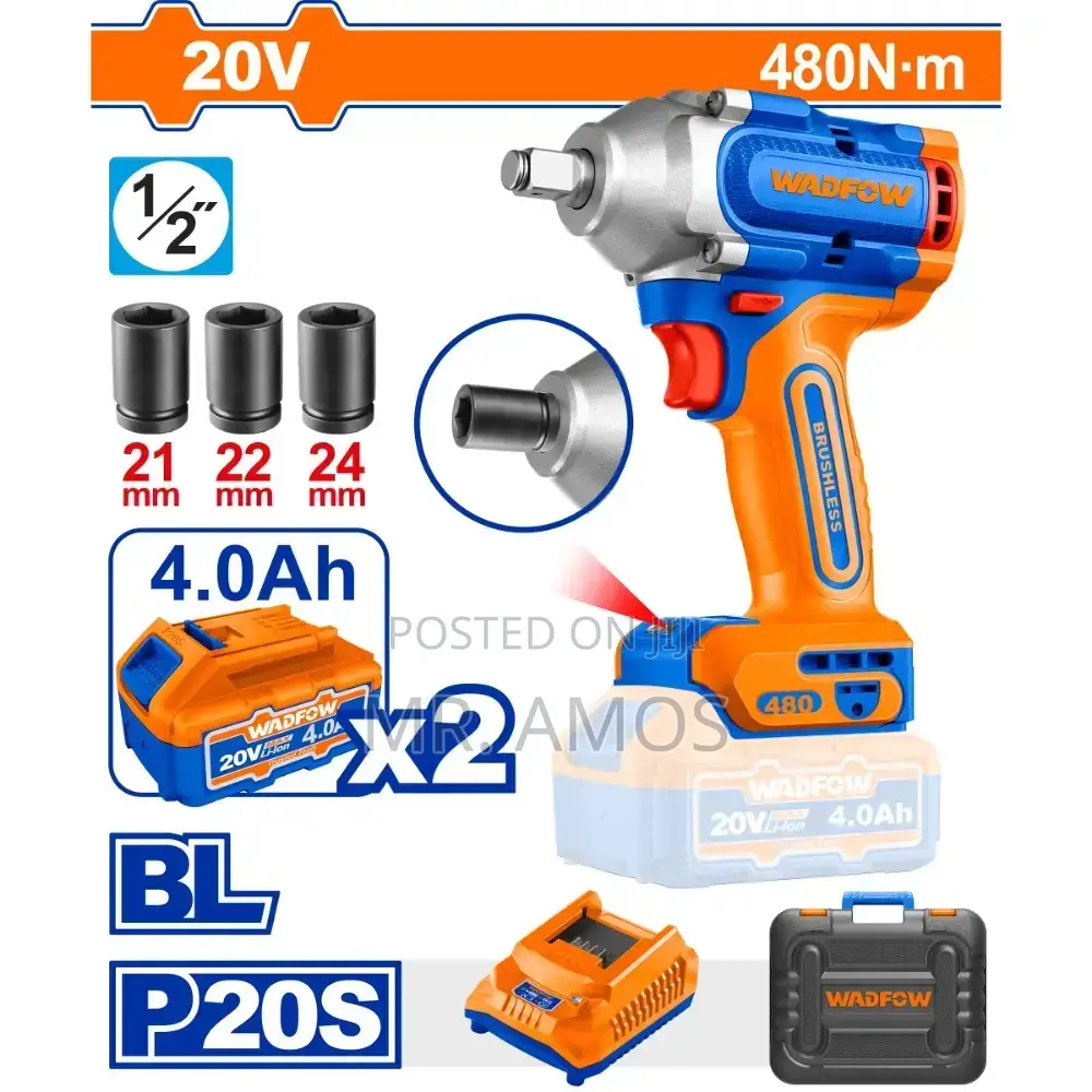 480n.M Cordless Impact Wrench + Brushless Motor 3 Sockets - Wcd1b483