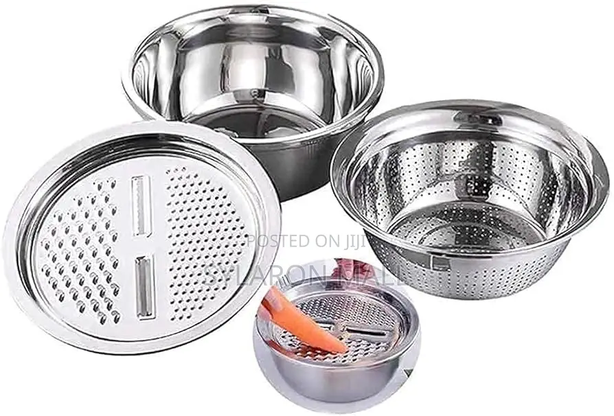 3-in-1 Stainless Steel Basin, Colander Grater Set