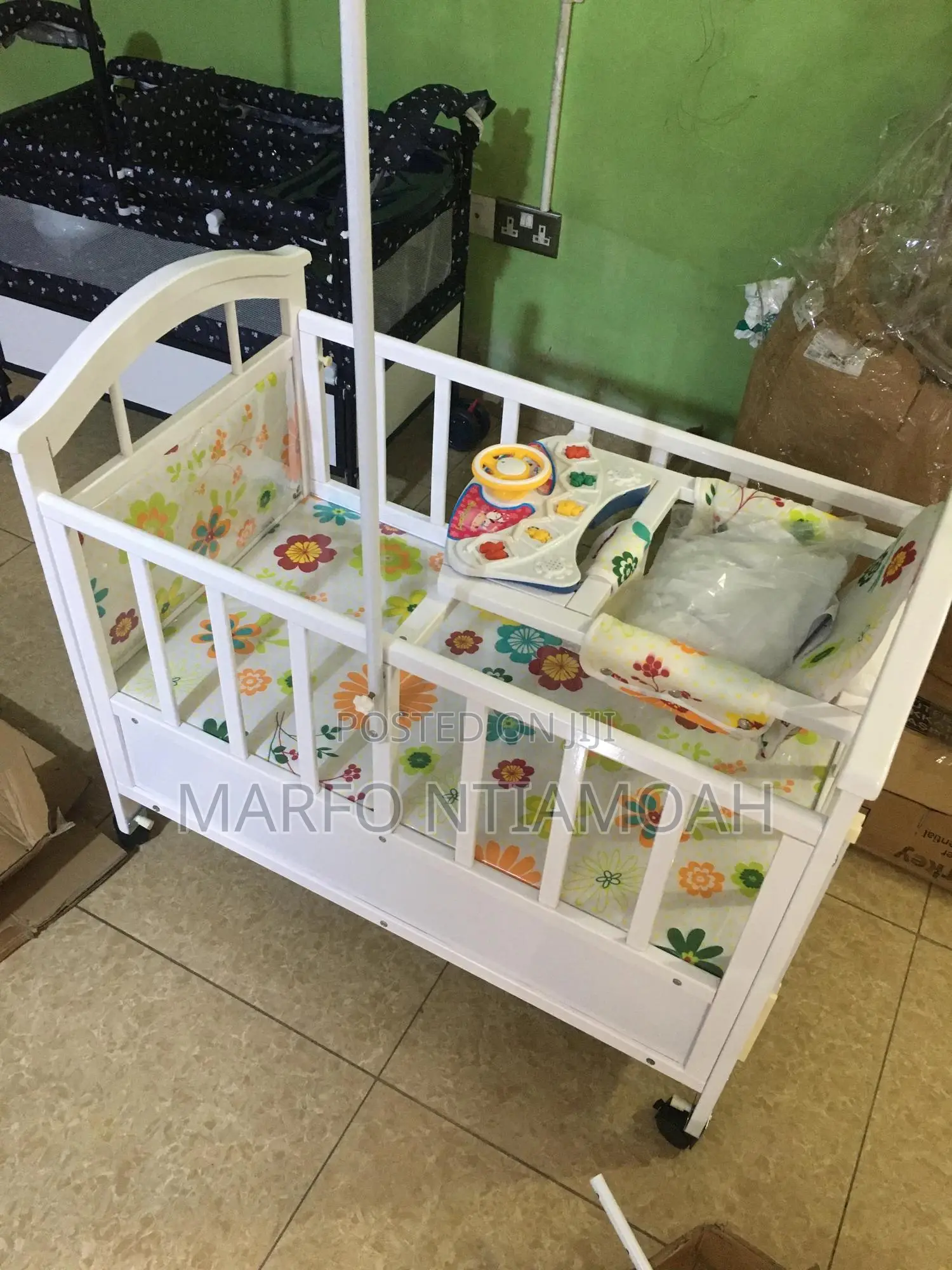 White Wooden Cot With Music