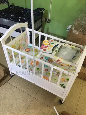 White Wooden Cot With Music