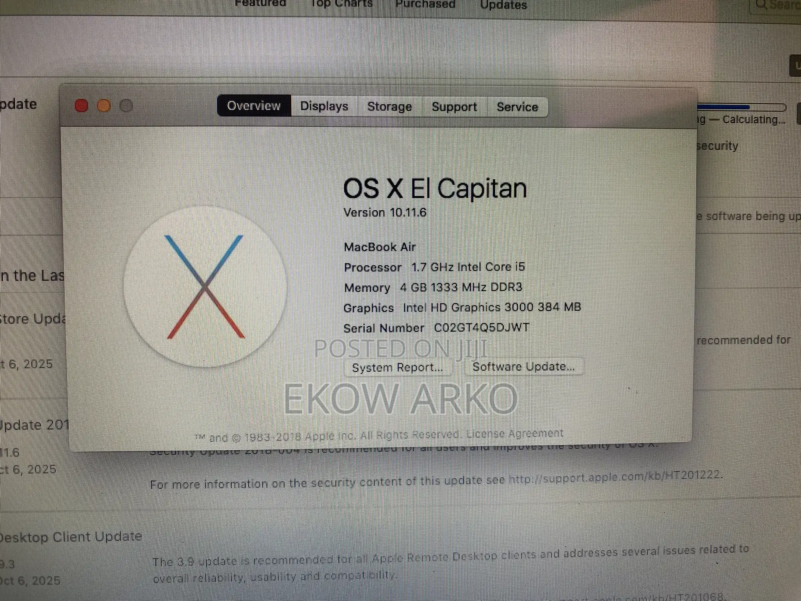 Laptop Apple MacBook Air 2011 4GB Intel Core I5 SSD 128GB