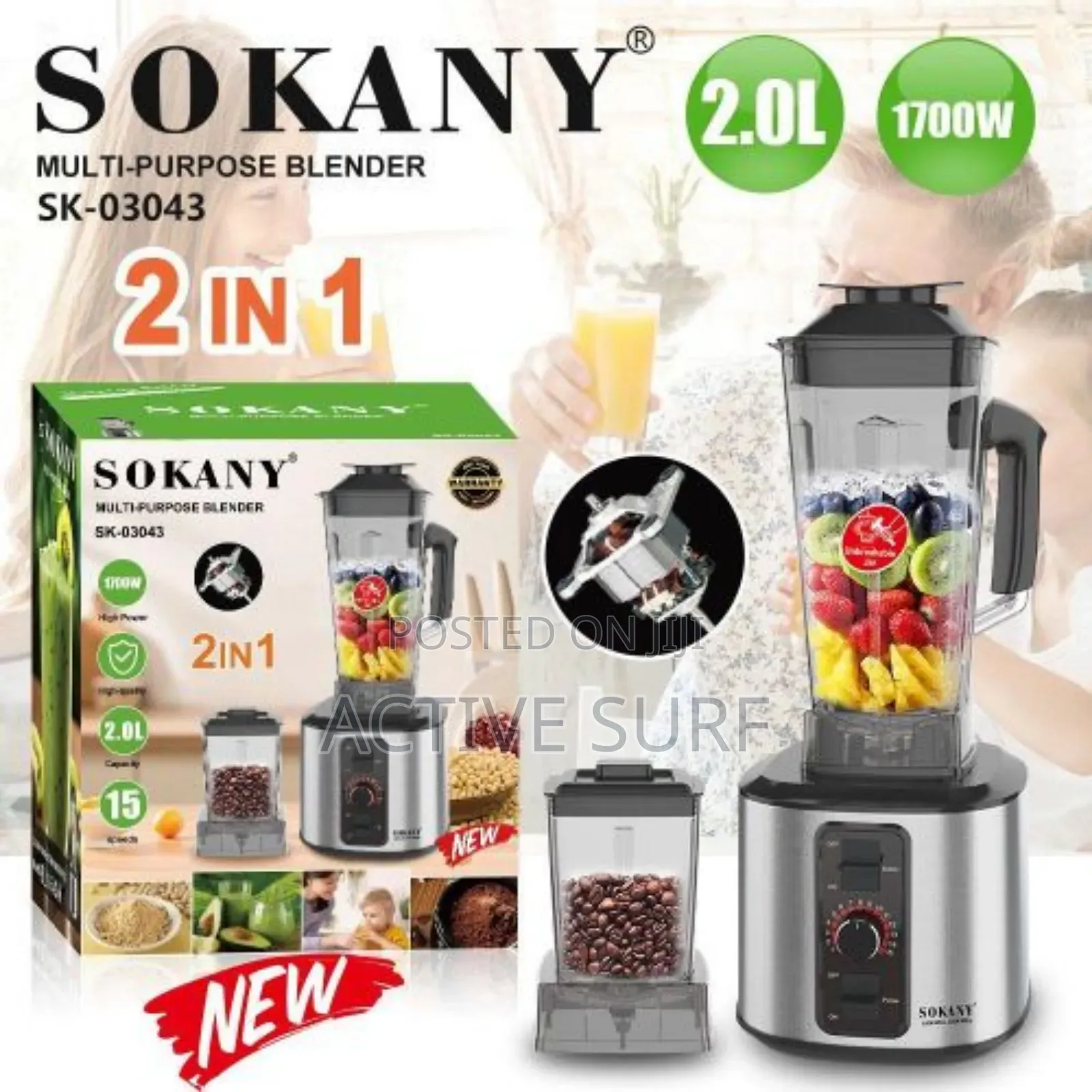 Sokany Sk-03043 (2 in 1) Countertop Blender and Grinder