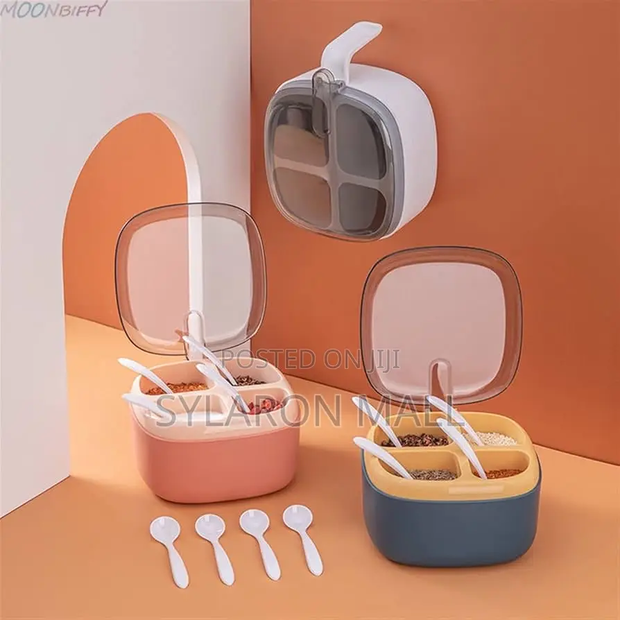 4-in-1 Spice Storage Container With Spoons Lid