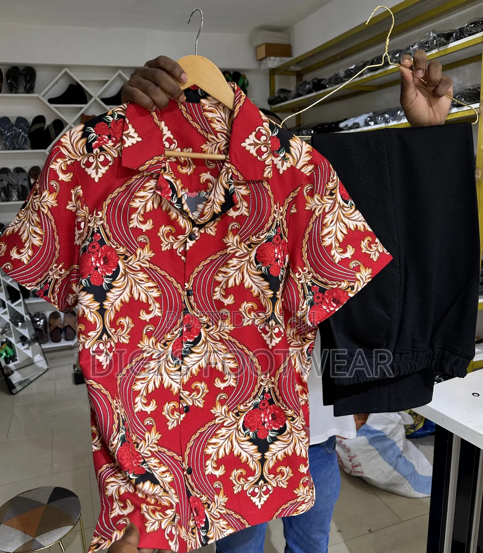 Red Floral Two Piece Casual Wear