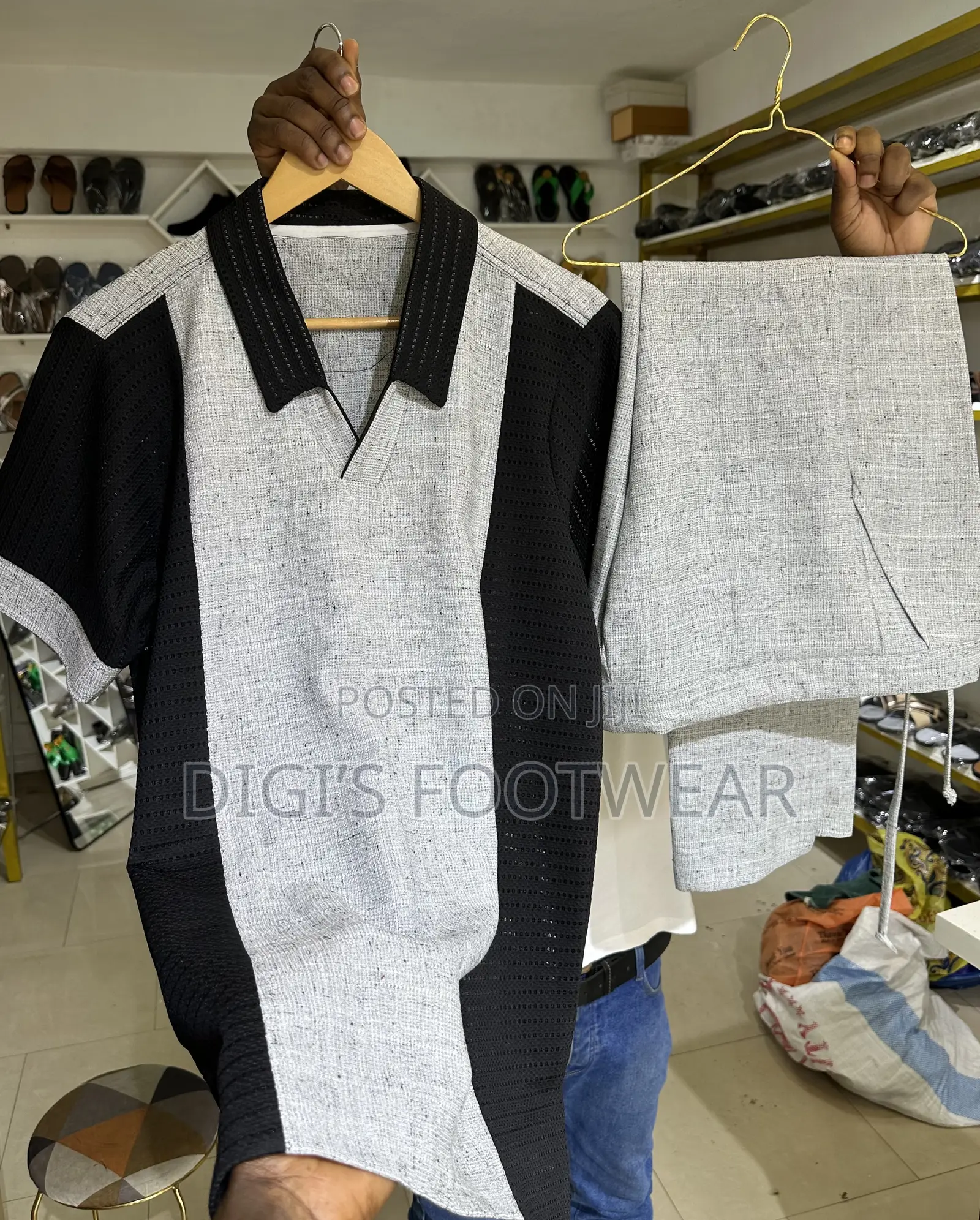 Ash and Black Woolen Material Two Piece Wear