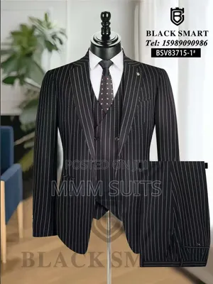 Elegant Turkish 3-Piece Stripped Men Suit Black and White Strips
