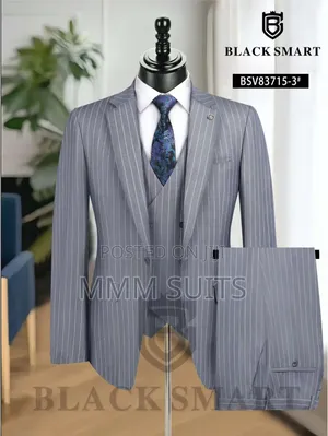 Elegant and Formal 3-Piece Turkish Stripped Men Suit Grey Stripes