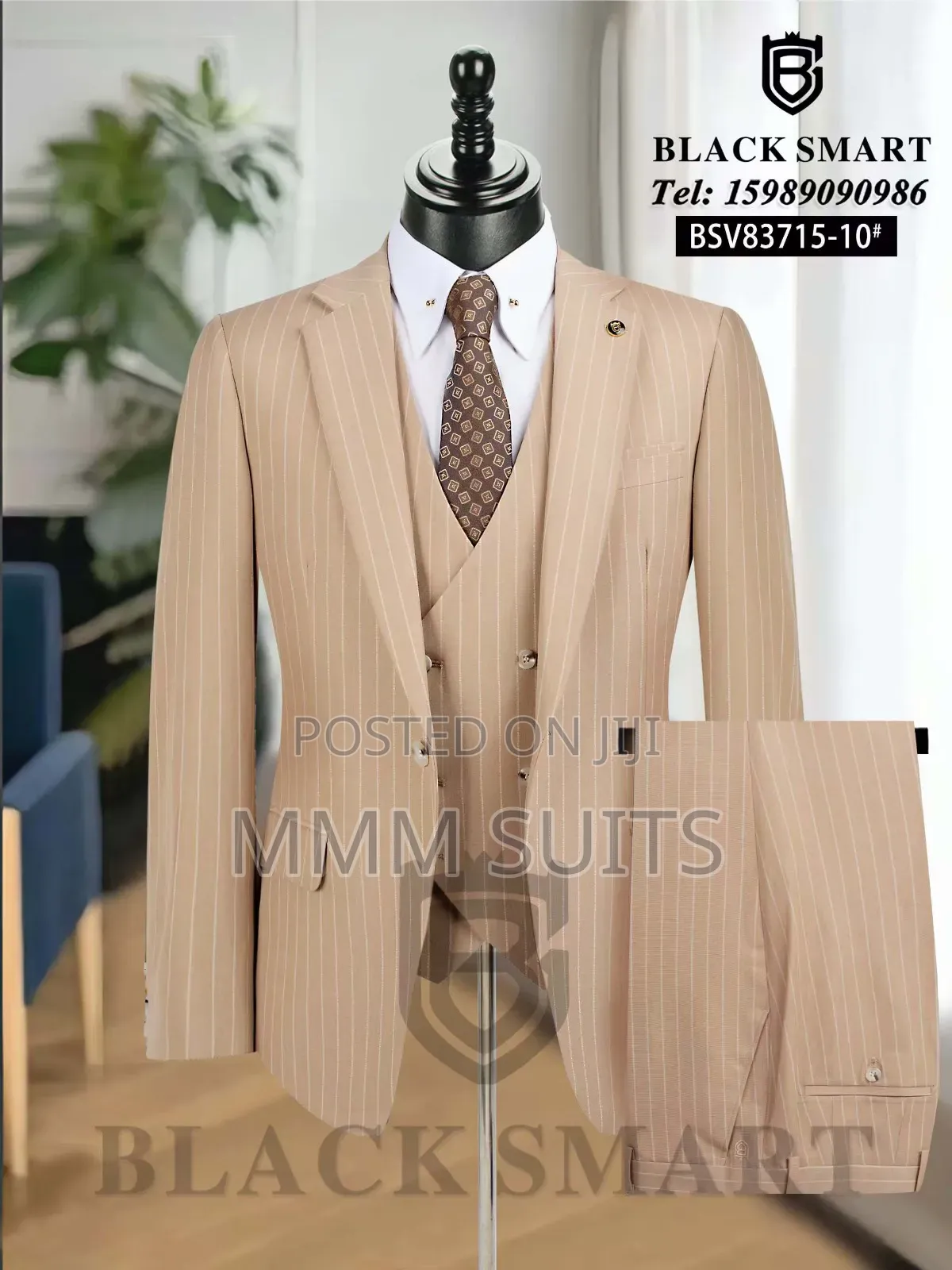 Eelegant and Stylish Turkish 3-Piece Men’S Stripped Suit in Tan