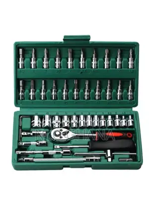 46 PCS Drive Socket Ratchet Wrench Set for Household. Tvx17056