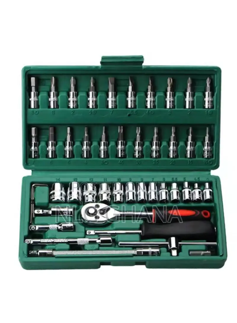 46 PCS Drive Socket Ratchet Wrench Set for Household. Tvx17056