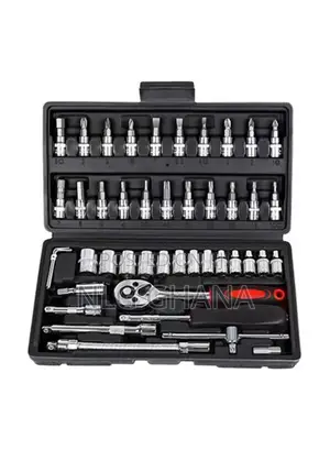 46 PCS Drive Socket Ratchet Wrench Set for Household. Tvx17056