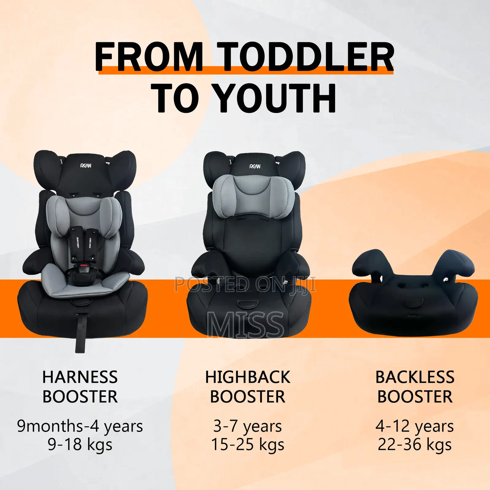 3-in-1 Convertible Car Seat Forward Facing Suitable for 9m -12 Years