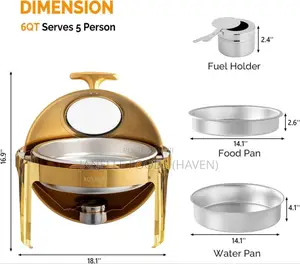 Gold-toned 6-quarts Round Chafing Dish