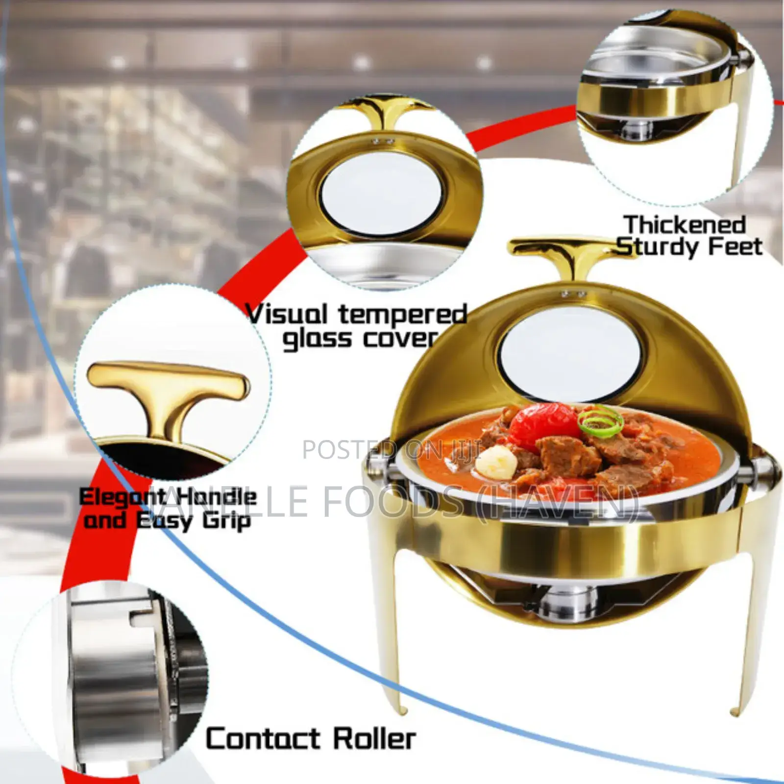 Gold-toned 6-quarts Round Chafing Dish