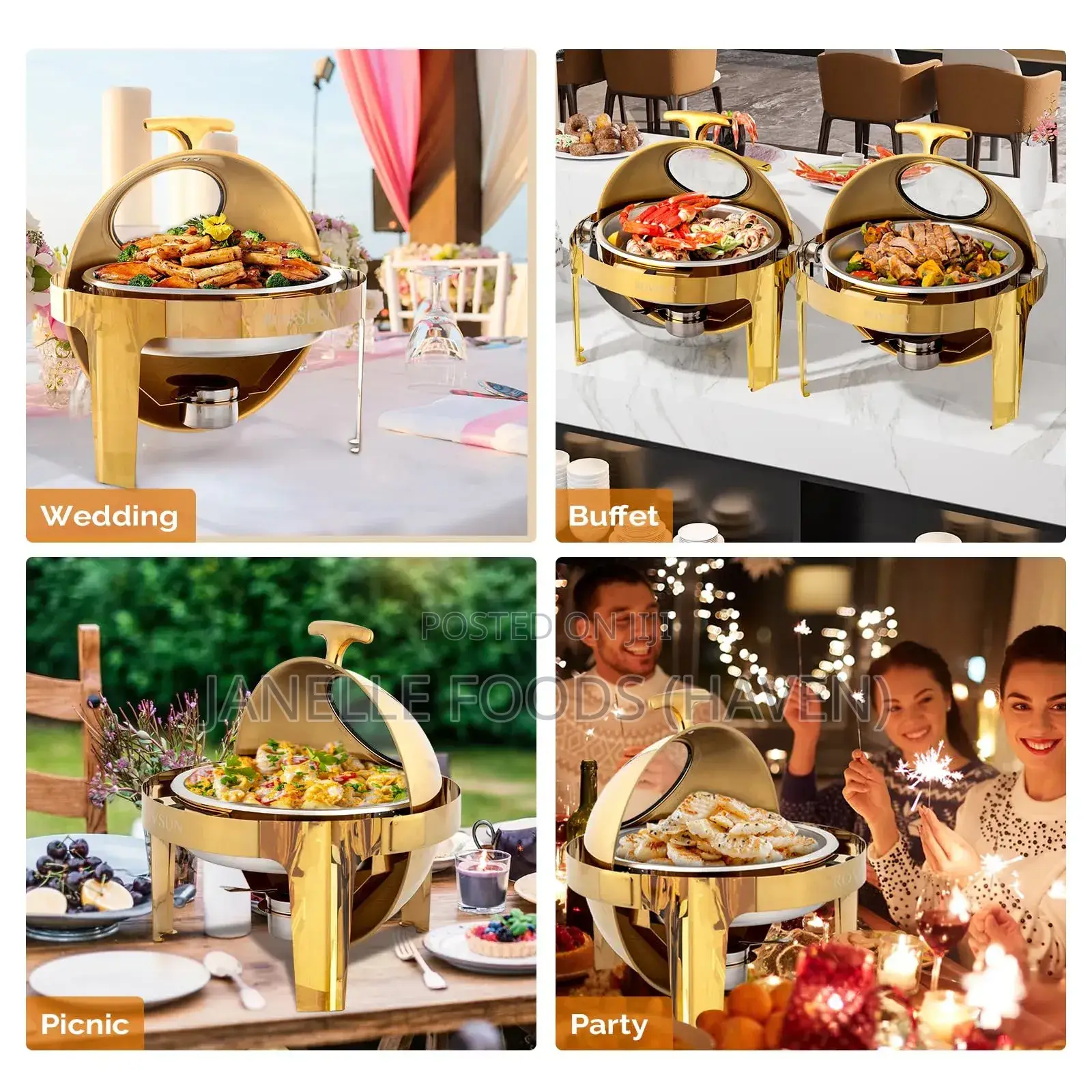 Gold-toned 6-quarts Round Chafing Dish