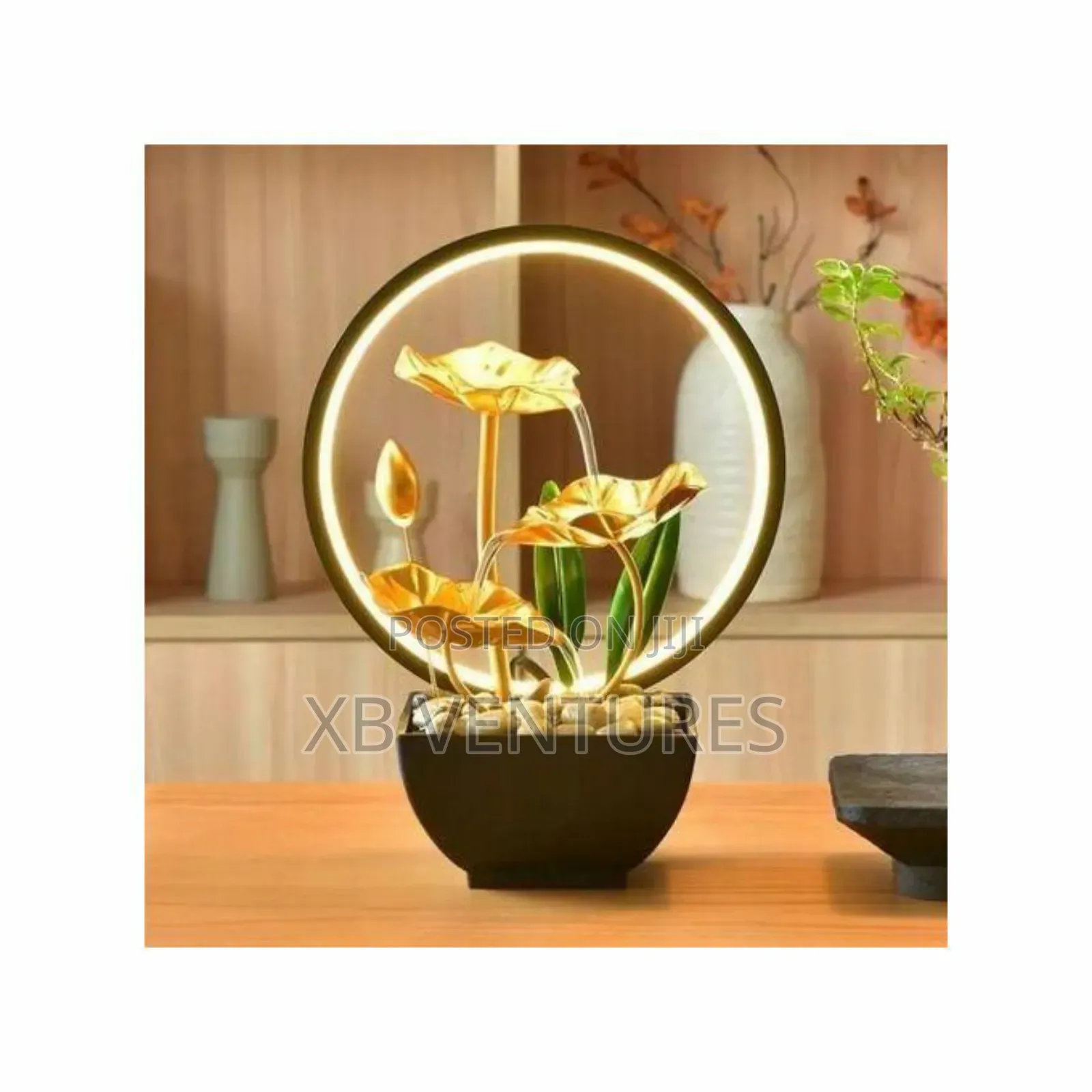 Usb Powered Tabletop Fountain With Natural Rocks and Led Light Ring