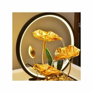 Usb Powered Tabletop Fountain With Natural Rocks and Led Light Ring