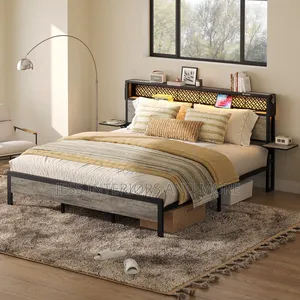Bed Frame(King Size) With Bedside Shelves and Led Charge Station