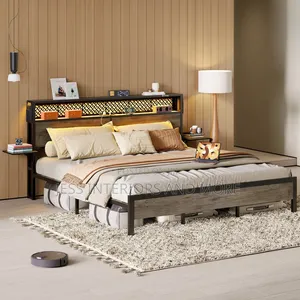 Bed Frame(King Size) With Bedside Shelves and Led Charge Station