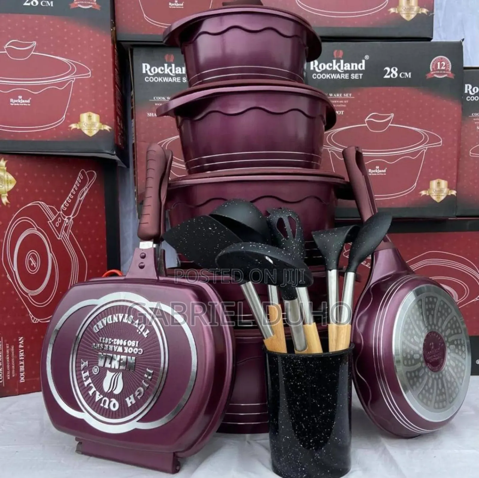 Nonstick Cookware Set With Grill Pan and Silicone Ladle Set