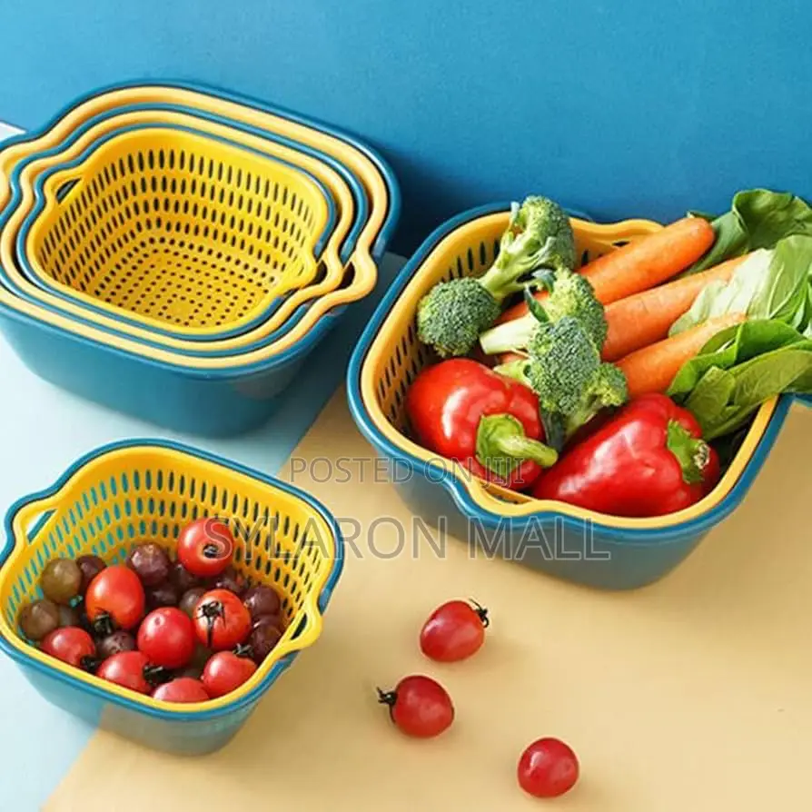 Double-Layer Drain Basket Bowl Set – 6 Pieces