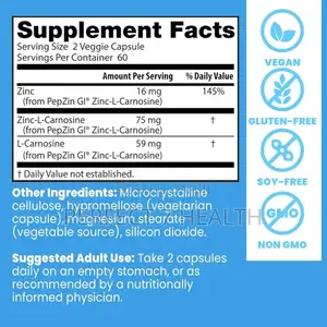 Pepzin Gi Zinc L Carnosine for Stomach Ulcers Gastritis 120 Vcaps