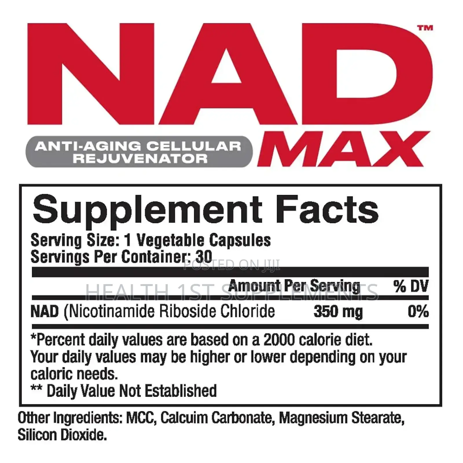 Nad Max 350mg Anti-Aging, Dna Repair, Energy, Cognitive Boost, 30 Caps