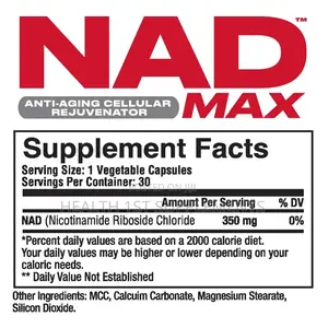 Nad Max 350mg Anti-Aging, Dna Repair, Energy, Cognitive Boost, 30 Caps