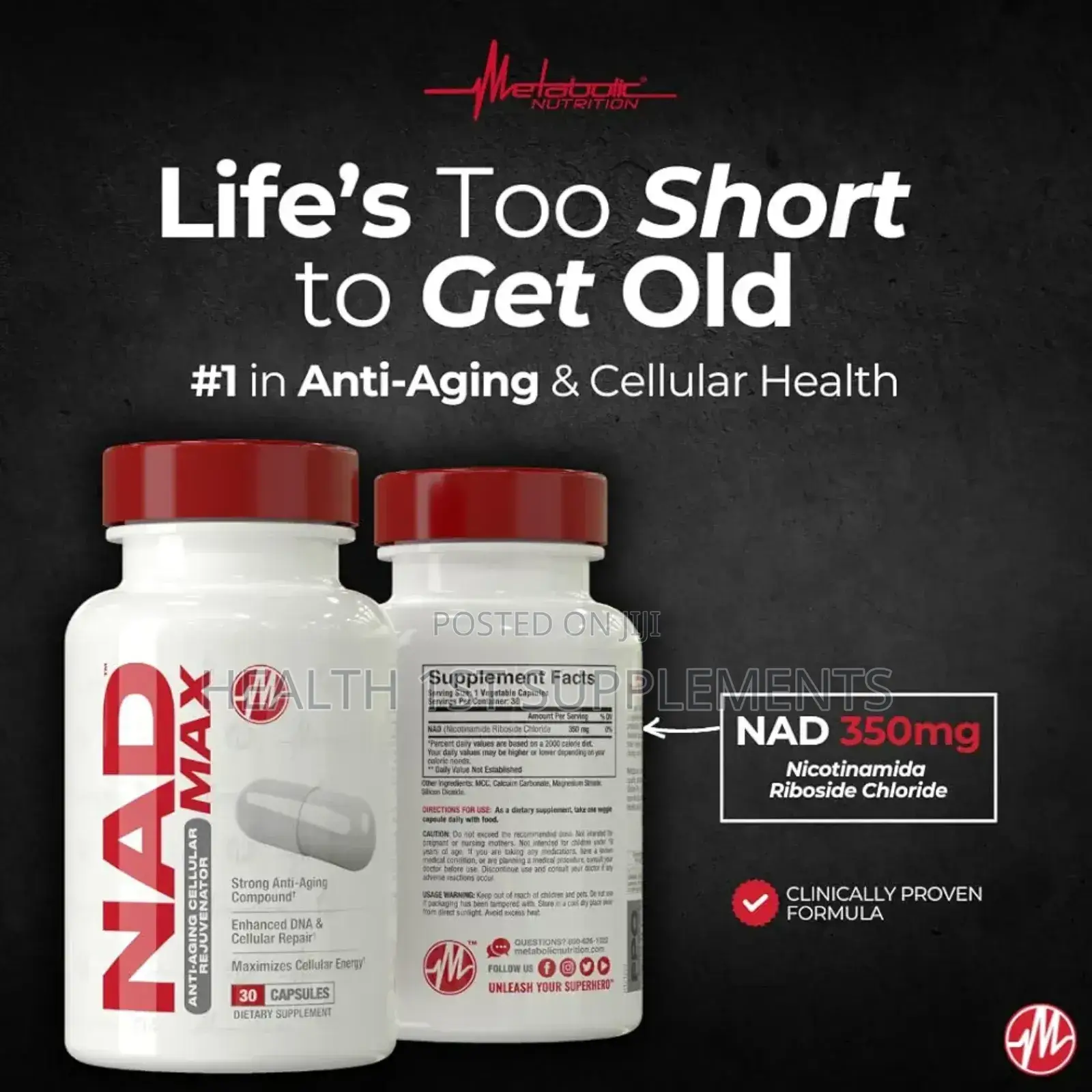 Nad Max 350mg Anti-Aging, Dna Repair, Energy, Cognitive Boost, 30 Caps