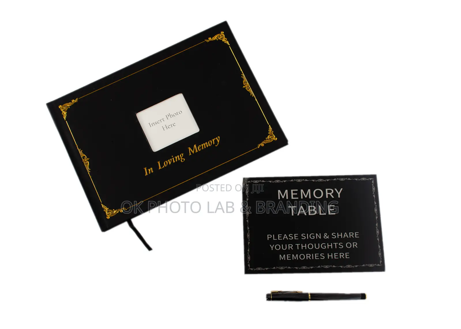 Book of Condolence in Box With Executive Pen and Info Card.