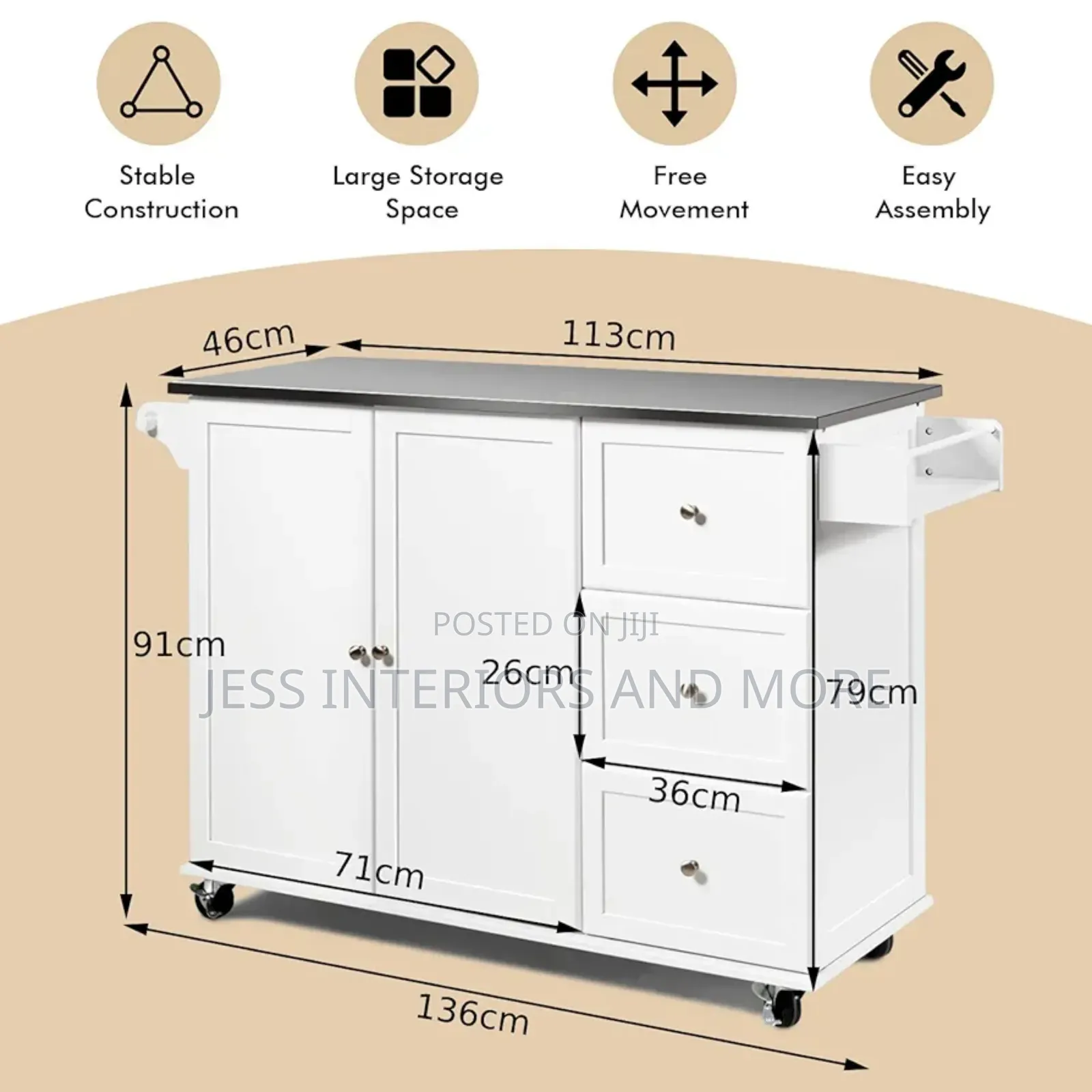 Kitchen Island Cart With Stainless Steel Countertop