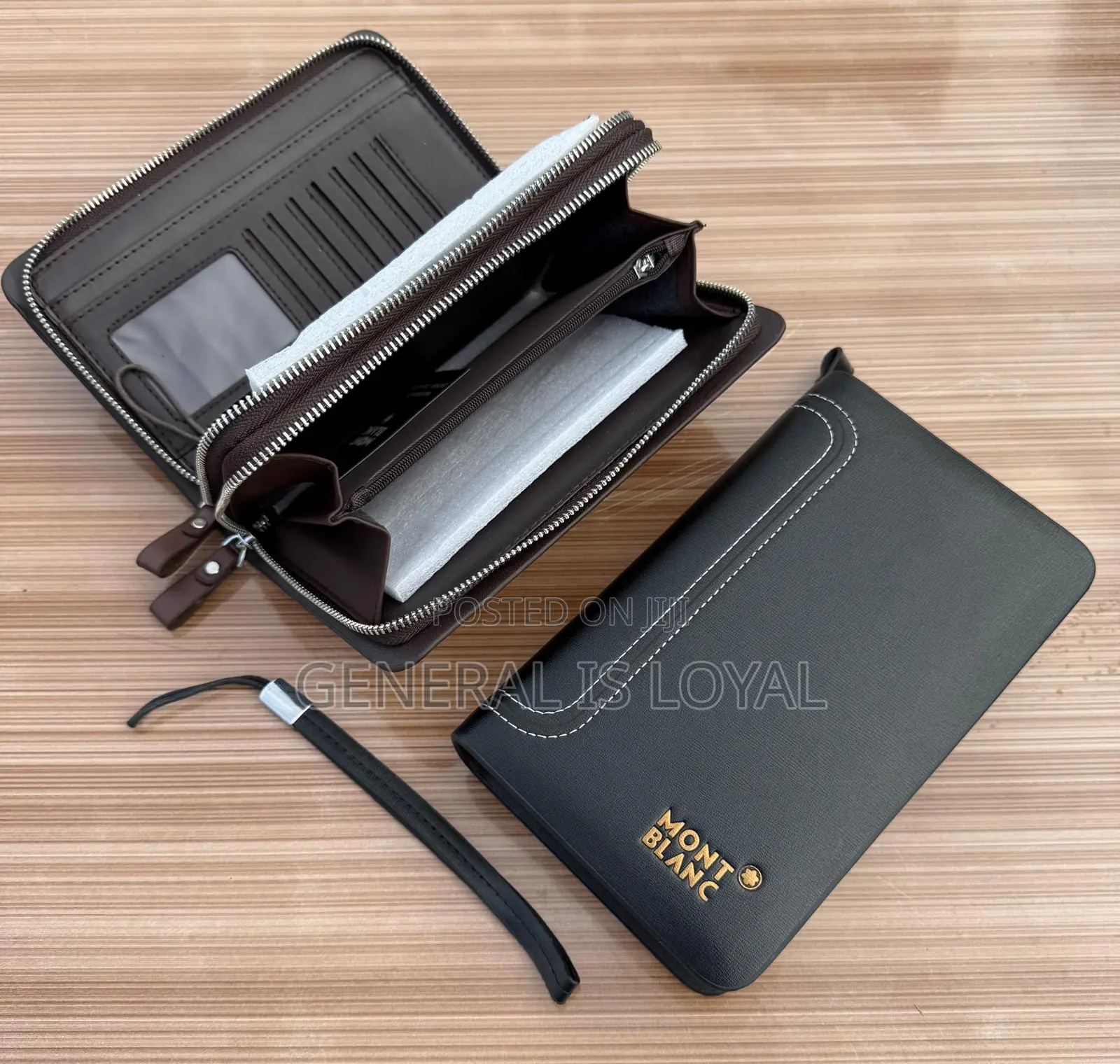 Leather Mont Blanc Men’S Hand Cluth  Double  Zip