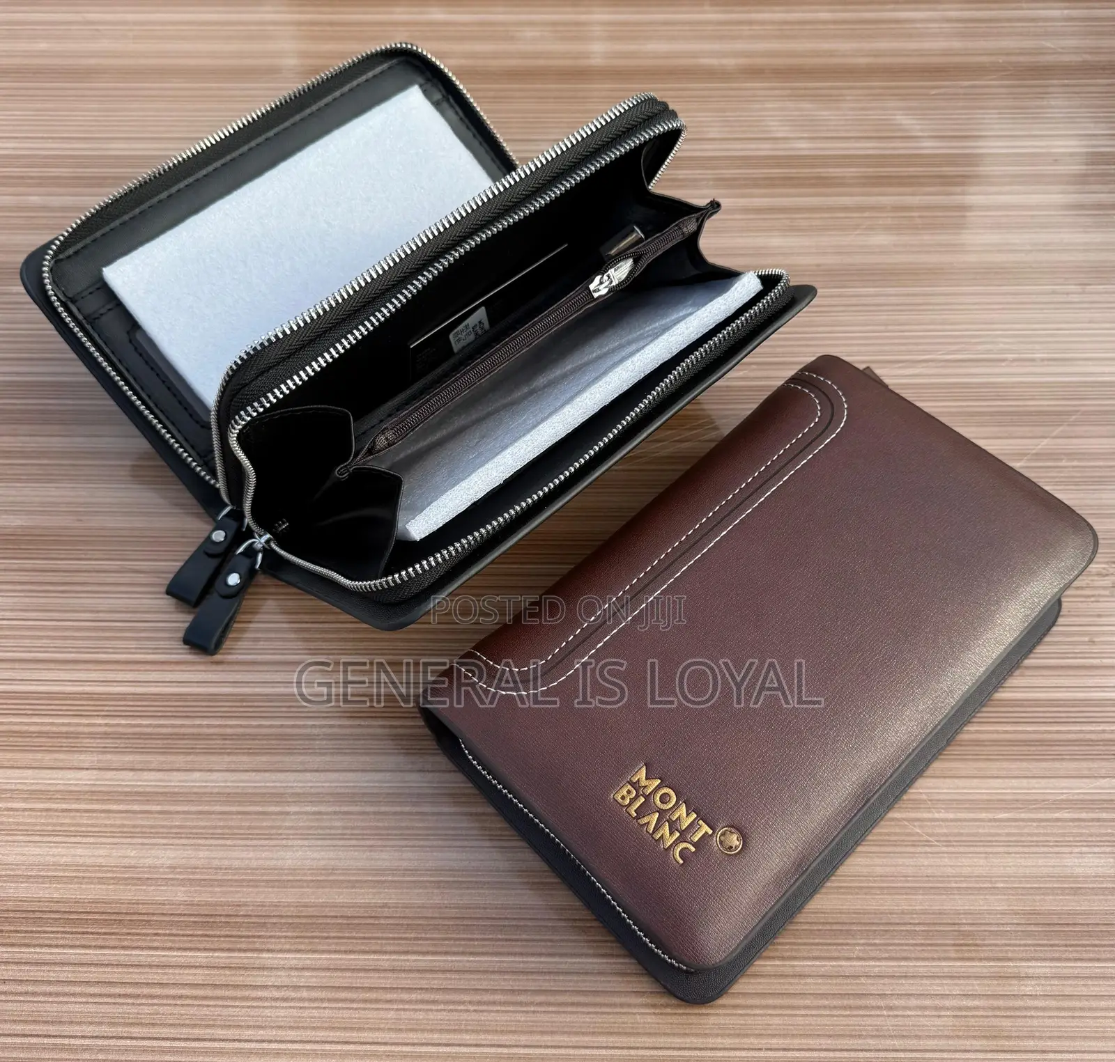 Leather Mont Blanc Men’S Hand Cluth  Double  Zip