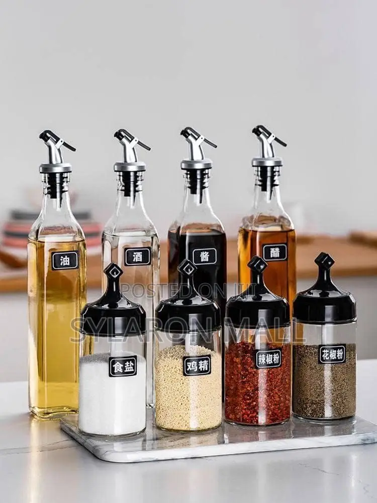 Kitchen Oil Spice Dispenser Set – 5-piece Glass Bottle Jar Combo