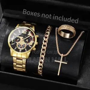 Men’S 4-in-1 Accessory Set – Watch, Bracelet, Ring Cross Pendant