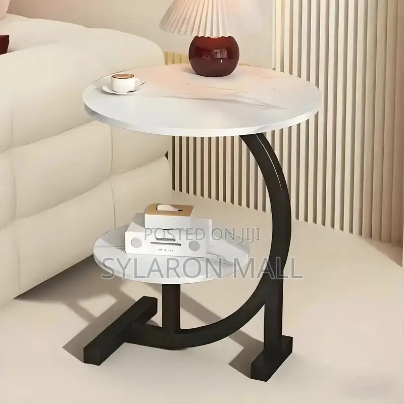 Modern Black Round Side Table With Shelf