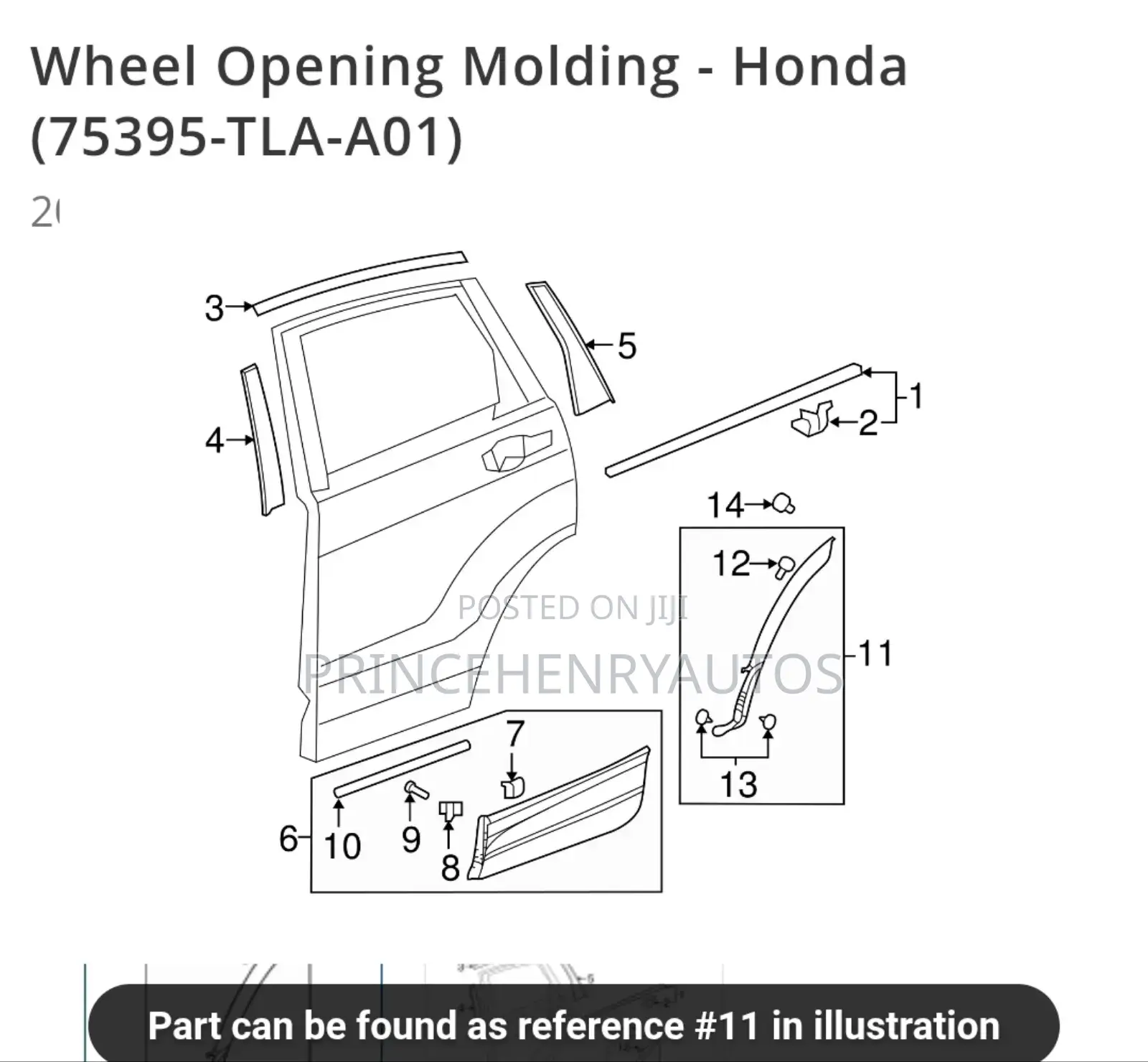 Homda Crv 2017-2022 Rear Door Wheel Eye L 75395-tla-a01