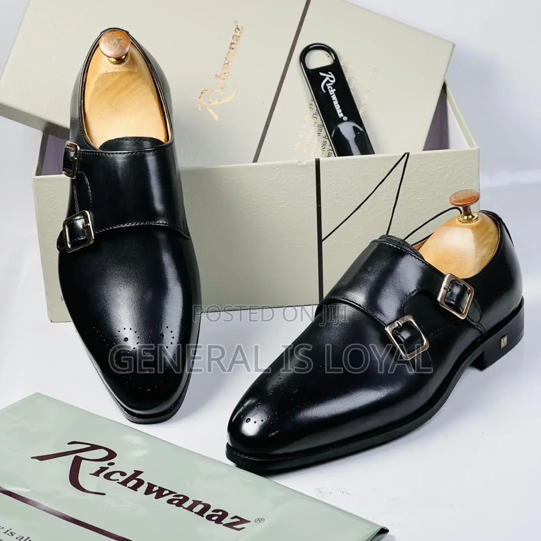 Richwanaz Monk Strap Black Leather Men’S Shoe