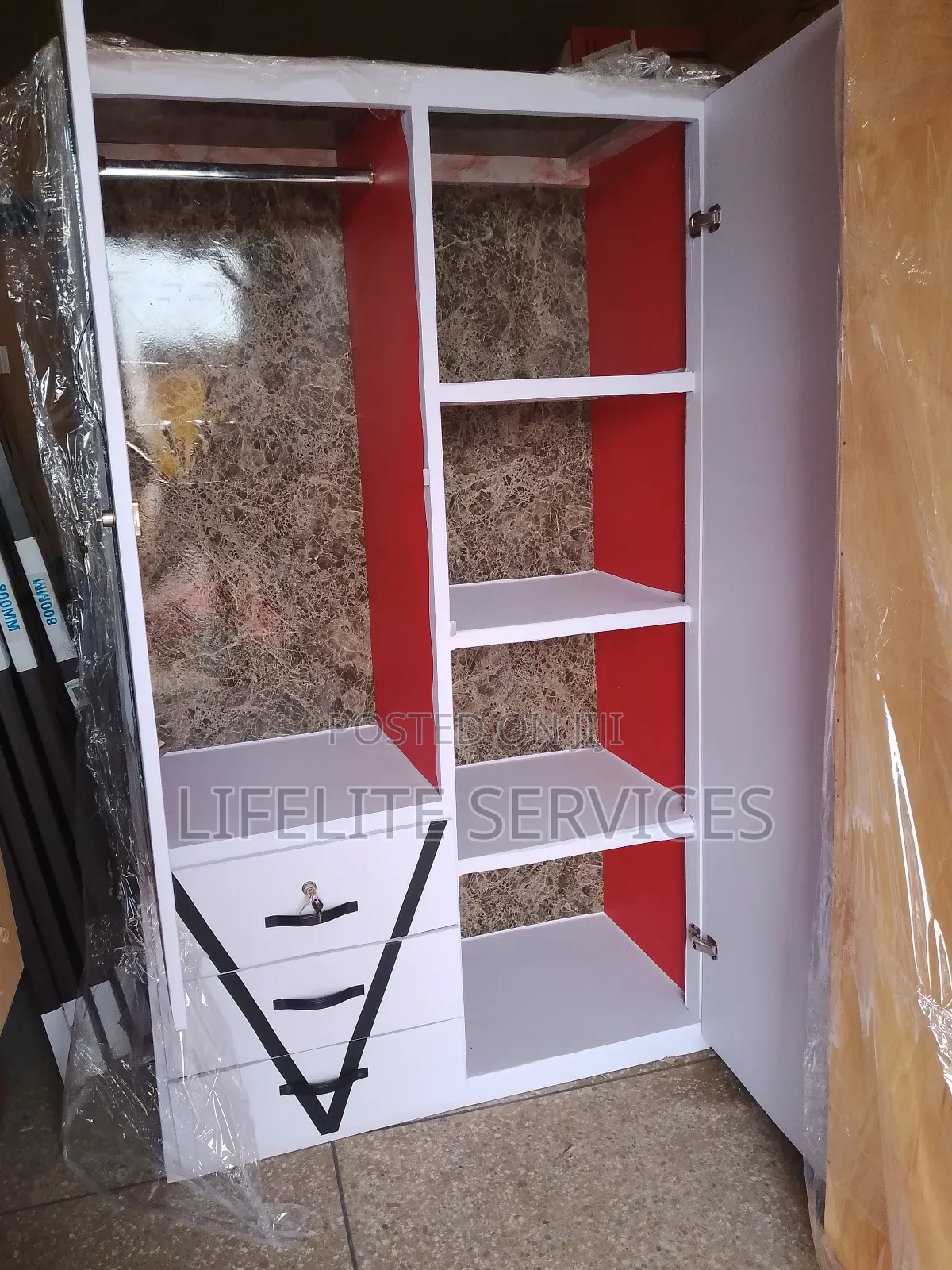 Modern Treated-Wood Wardrobe With Dressing Mirror Drawers