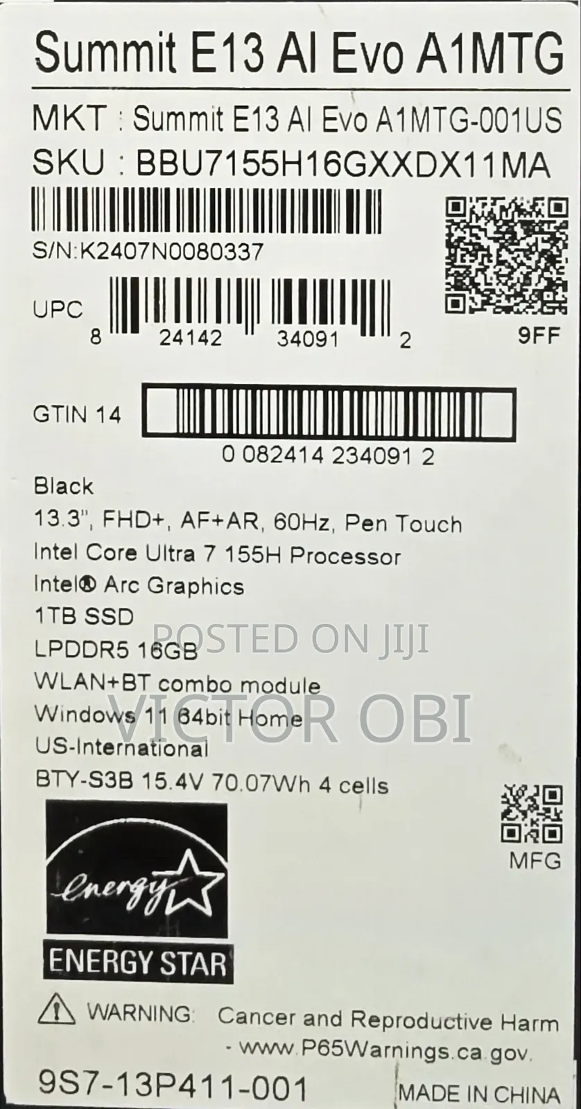 New Laptop MSI Summit E13 Flip Evo 16GB Intel Core Ultra 7 SSD 1T