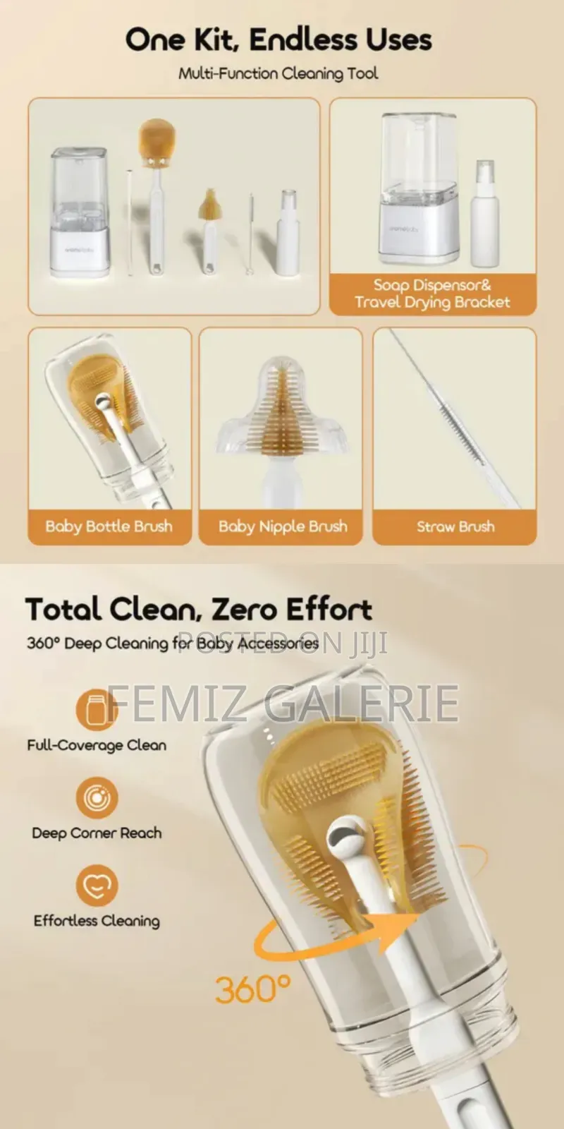Oraimo Bottleclean Deep Cleaning Baby Bottle Brush Kit