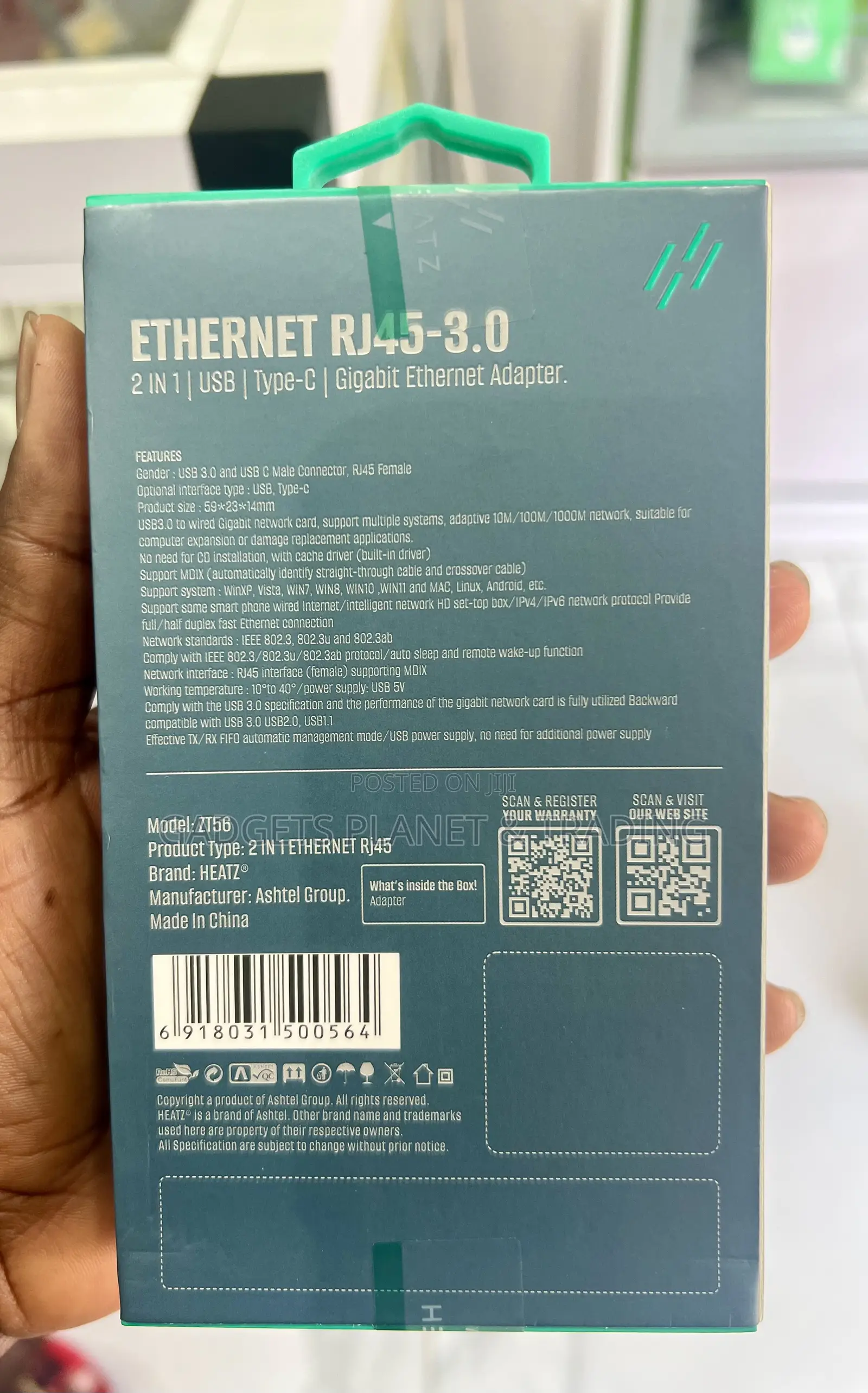 Usb-a / Usb-C to Ethernet Rj45 2in1 Gigabit Adapter - Zt56