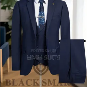 Elegant And Formal 2-buttoned 3-piece Men Suit In Blue-black