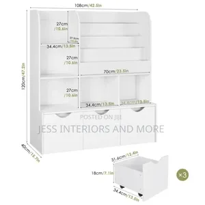 Bookshelf for Nursery Playroom With 3 Removable Bins