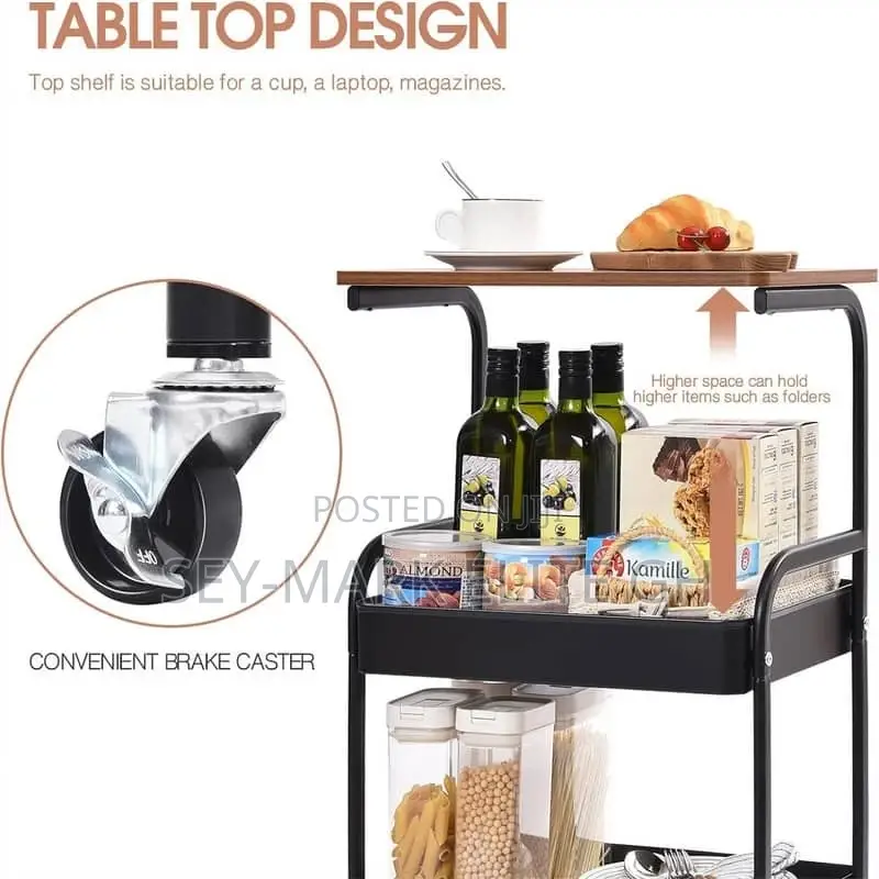 3 Tier Multipurpose Metal Basket With Wooden Top