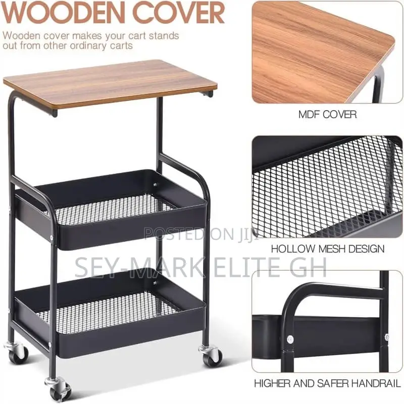 3 Tier Multipurpose Metal Basket With Wooden Top