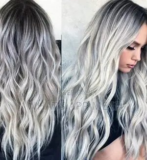 Synthetic Wig, Ombre Silver Grey Wave Natural Looking Long Wavy Full