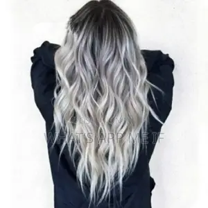 Synthetic Wig, Ombre Silver Grey Wave Natural Looking Long Wavy Full